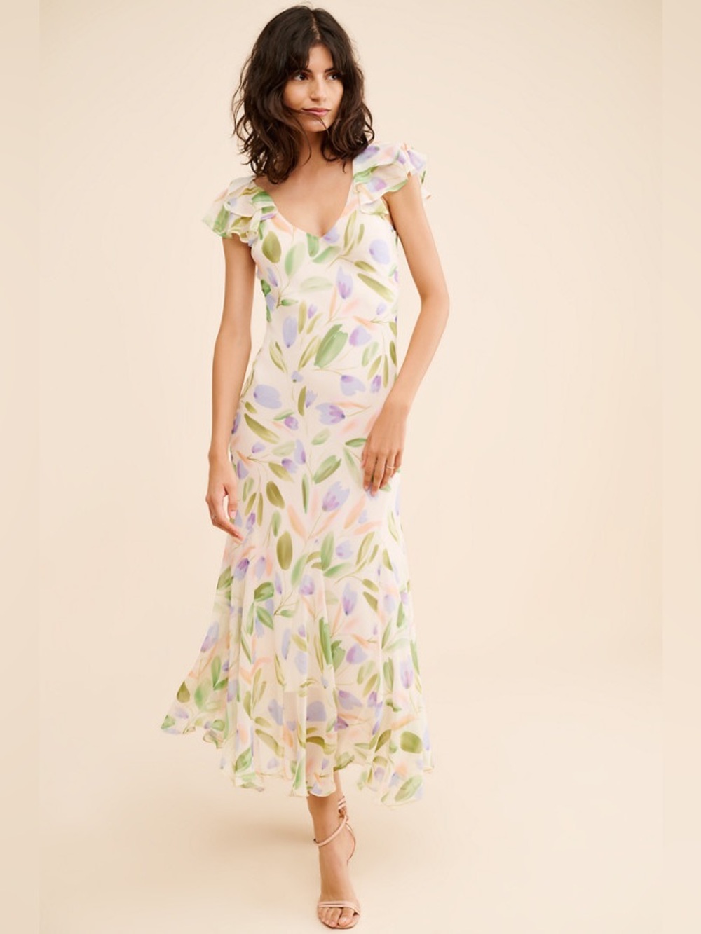 ASTR Wisteria Floral Flutter Sleeve Slip Maxi Dress